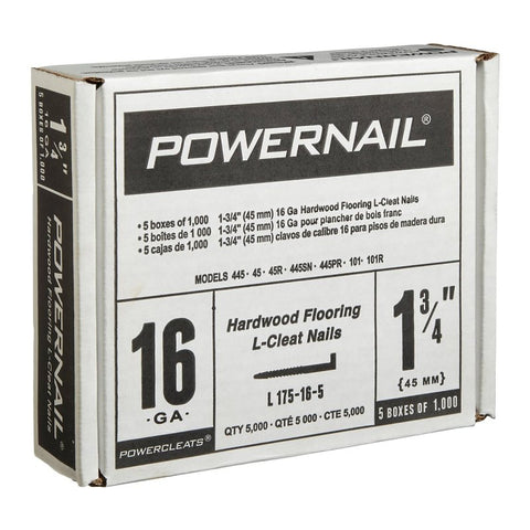 Powernail PowerCleats L175165 Floor Cleat, 1-3/4 in L, 16 ga, Carbon Steel, L-Shaped Head, Pack of 5