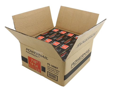 Powernail PowerStaples PS18087 Fine Wire Staple, 1/4 in W Crown, 7/8 in L Leg, 18 ga, Carbon Steel, Pack of 10