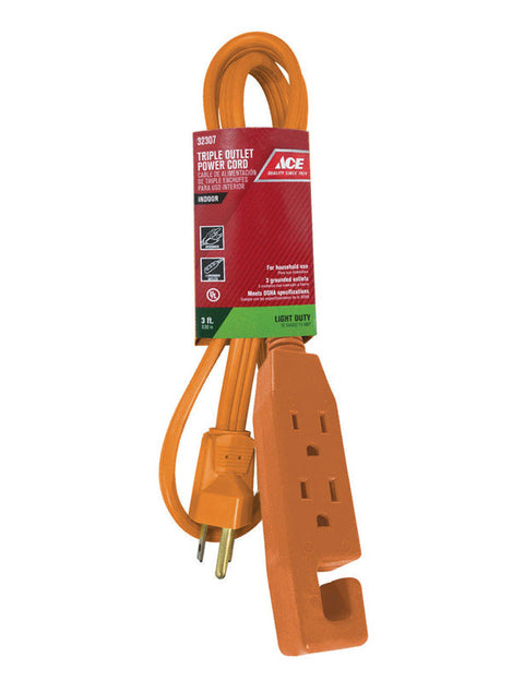 Ace Indoor Triple Outlet Cord 16/3 SPT-2 3 ft. L Orange