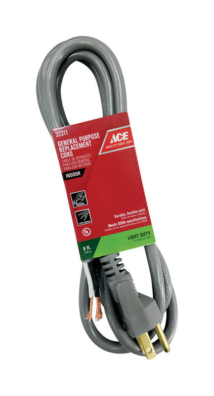Ace 16/3 SJTW 125 volts Power Supply Replacement Cord 8 ft. L Gray