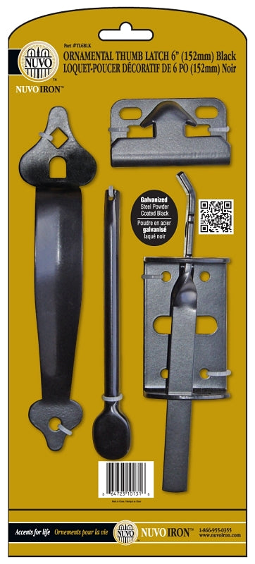 Nuvo Iron TL6BLK Thumb Latch, Galvanized Steel, Powder-Coated