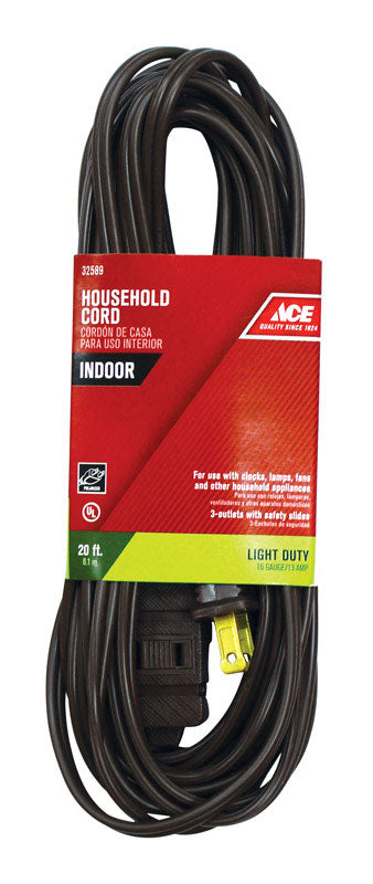 Ace Indoor Extension Cord 16/2 SPT-2 20 ft. L Brown