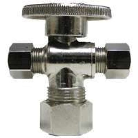 Plumb Pak PP20047LF Stop Valve, 5/8 x 3/8 x 1/4 in Connection, Compression, Quarter-Turn Actuator, Brass Body