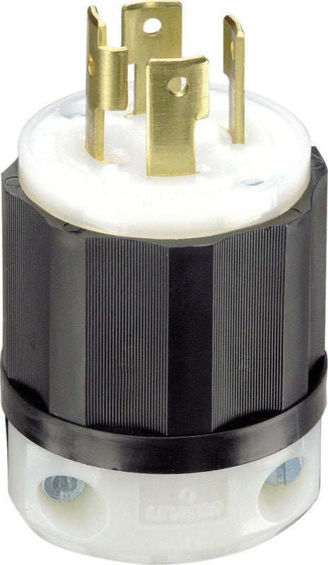 Leviton Industrial Nylon Curved Blade Locking Plug L14-30P 14-8 AWG 3 Pole, 4 Wire Black/Whit