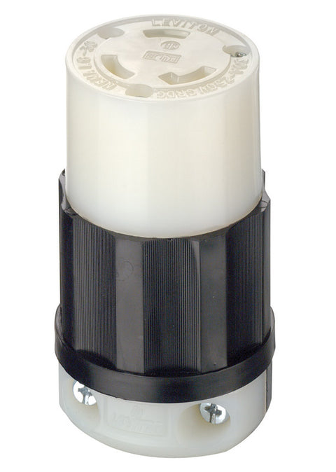 Leviton Industrial Nylon Grounding Locking Connector L6-30R 16-8 AWG 2 Pole, 3 Wire Black/Whi