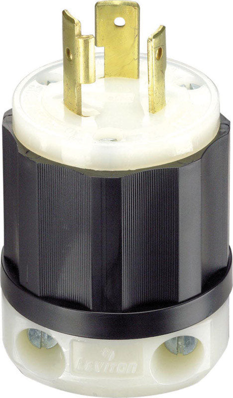 Leviton Industrial Nylon Grounding Locking Plug L5-20P 16-10 AWG 2 Pole, 3 Wire Black/White