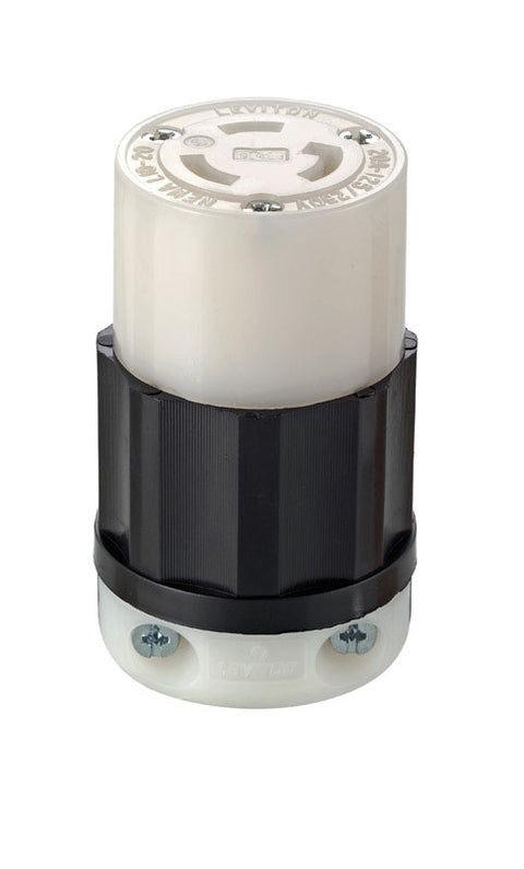 Leviton Industrial Nylon Non-Grounding Locking Connector L10-20R 16-10 AWG 3 Pole, 3 Wire Bla