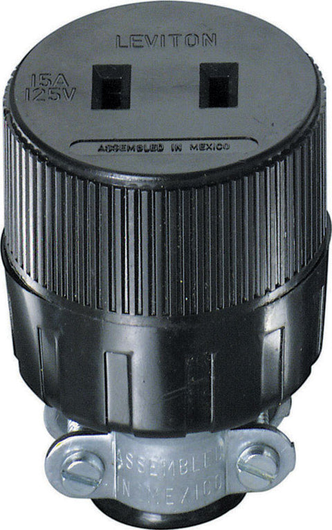 Leviton Residential Vinyl Non-Grounding Straight Blade Plug 1-15R 18-14 AWG 2 Pole, 2 Wire Bl
