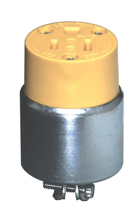 Leviton Commercial Armored Grounding Straight Blade Plug 5-15R 18-12 AWG 2 Pole, 3 Wire Yello