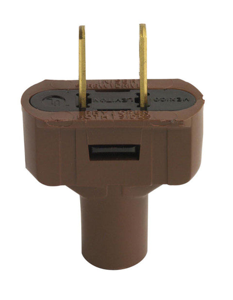 Leviton Residential Vinyl Non-Polarized Plug 1-15P 18-2 AWG 2 Pole, 2 Wire Brown