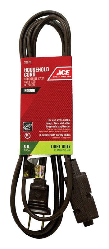 Ace Indoor Extension Cord 16/2 SPT-2 6 ft. L Brown