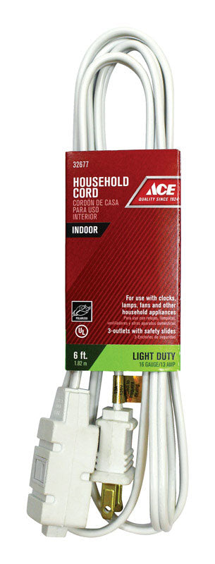 Ace Indoor Extension Cord 16/2 SPT-2 6 ft. L White