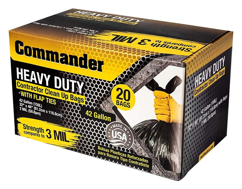 Commander 3MCON20 Heavy-Duty Contractor Clean-Up Bag, 42 gal, Polyethy ...