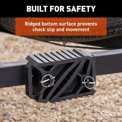 Curt 22802 Wheel Chock, 10 in L, 5-7/8 in W, 3-7/8 in H, Rubber/Steel