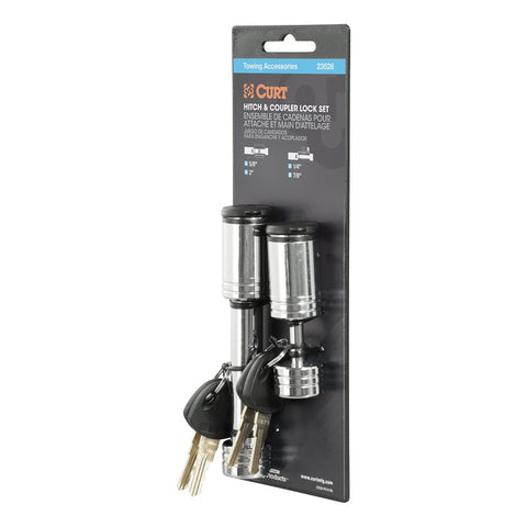 Curt 23526 Hitch and Coupler Lock Set, 5/8 in Dia Pin, Carbon Steel, Chrome-Plated