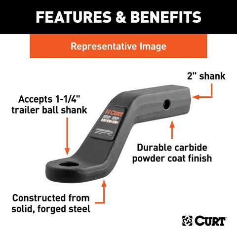 Curt 45340 Forged Ball Mount, Cat Class 5, 1-Hole, 2 in, 1-1/4 in Dia Hitch Ball, Steel, Powder-Coated