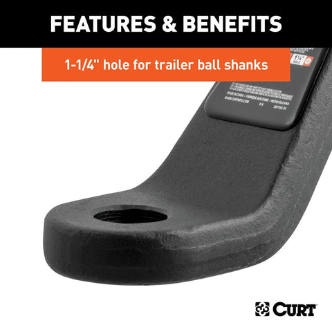 Curt 45341 Forged Ball Mount, Cat Class 5, 1-Hole, 2 in, 1-1/4 in Dia Hitch Ball, Steel, Powder-Coated