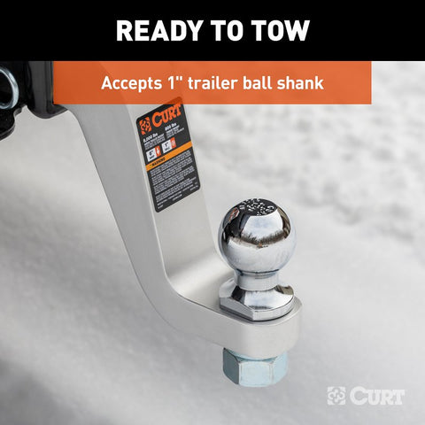Curt 45362 Ball Mount, 8-1/2 in L, 6 in Drop, 5 in Rise, Class 3 Hitch, 1 in Dia Hitch Ball, Aluminum