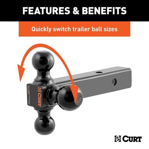Curt 45652 Multi Ball-Mount, 1-7/8, 2, 2-5/16 in Dia Hitch Ball, Carbon Steel, Powder-Coated
