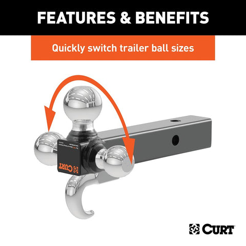 Curt 45675 Multi-Ball Mount, 2-Hole, 1-7/8, 2, 2-5/16 in Dia Hitch Ball, Steel, Powder-Coated