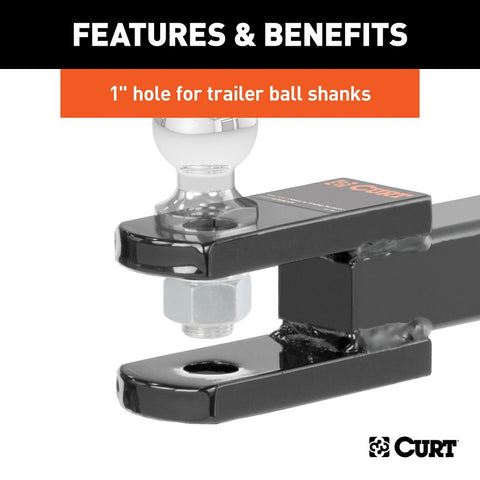 Curt 45821 Ball Mount, 1 in Dia Hitch Ball, Steel Hitch Ball, Gloss Black Powder-Coated