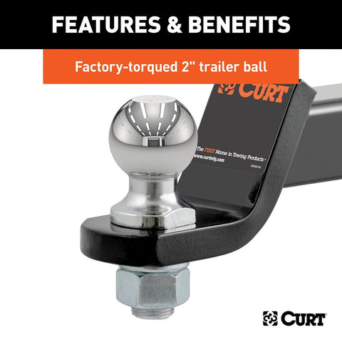 Curt 45836 Loaded Ball Mount, 1-Hole, 2 in, 2 in Dia Hitch Ball, Carbon Steel, Powder-Coated