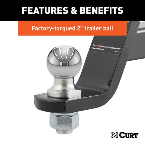 Curt 45856 Loaded Ball Mount, Cat Class 3, 1-Hole, 2 in, 2 in Dia Hitch Ball, Carbon Steel, Powder-Coated