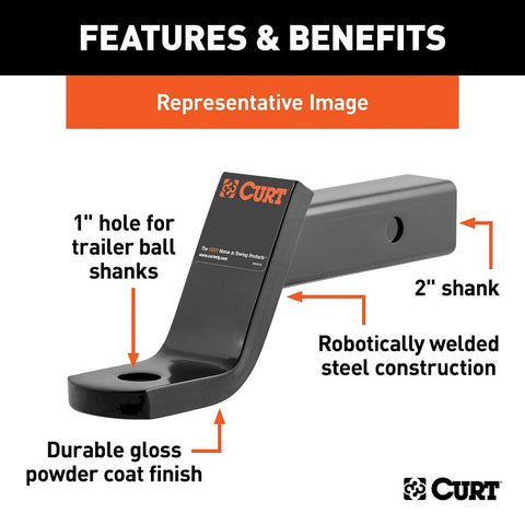 Curt 45870 Ball Mount, Cat Class 3, 1-Hole, 2 in, Carbon Steel, Powder-Coated