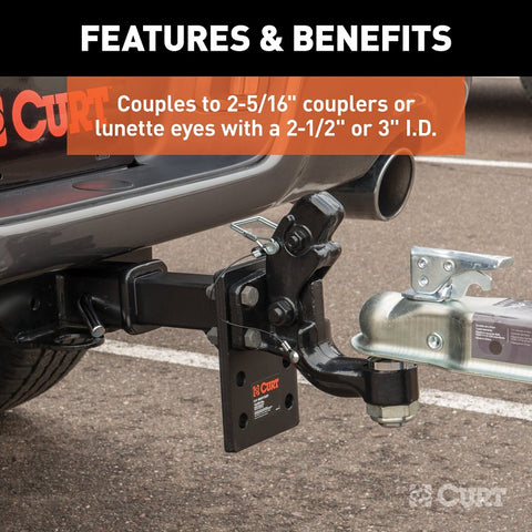 Curt 48200 Ball and Pintle Combination, 2-5/16 in, 2-1/2 in Dia Eye, 16,000 lb Working Load, Steel, Powder-Coated