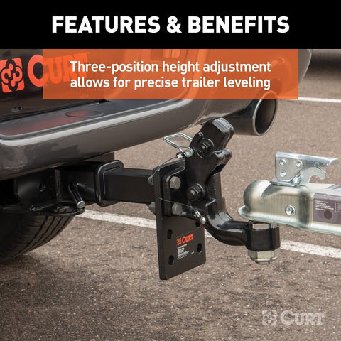 Curt 48323 Adjustable Pintle-Mount Plate, Steel, Carbide Powder-Coated, Black