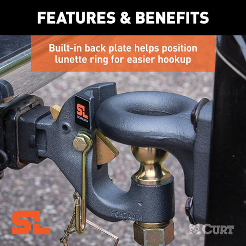 Curt 48406 SecureLatch Receiver Mount Ball and Pintle Hitch, 1-Hole, 2 in, 2-5/16 in Dia Hitch Ball, Carbon Steel