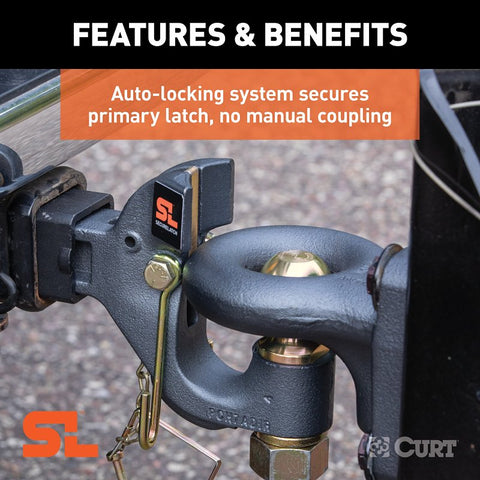 Curt 48406 SecureLatch Receiver Mount Ball and Pintle Hitch, 1-Hole, 2 in, 2-5/16 in Dia Hitch Ball, Carbon Steel