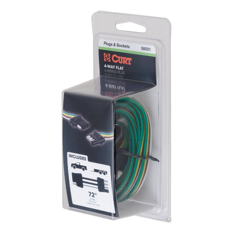 Curt 58051 4-Way Flat Connector Plug and Socket, For: Vehicles and Trailers with 2-Wire Systems