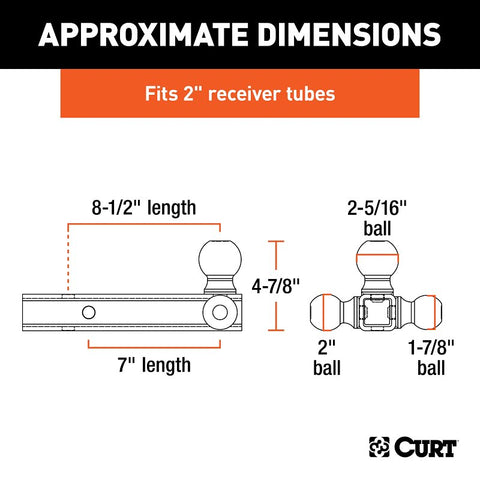 Curt 45001 Multi-Ball Ball Mount, 1-Hole, 2 in, 1-7/8, 2, 2-5/16 in Dia Hitch Ball, Steel, Powder-Coated