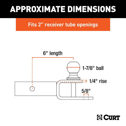 Curt 45005 3-in-1 ATV Ball Mount, 1-Hole, 2 in, 1-7/8 in Dia Hitch Ball, Steel, Powder-Coated