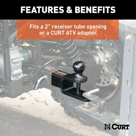 Curt 45005 3-in-1 ATV Ball Mount, 1-Hole, 2 in, 1-7/8 in Dia Hitch Ball, Steel, Powder-Coated