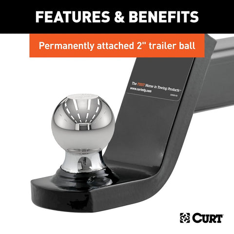 Curt 45142 Towing Starter Kit, Cat Class 3, 4, 5, 1-Hole, 2 in, 2 in Dia Hitch Ball, Powder-Coated