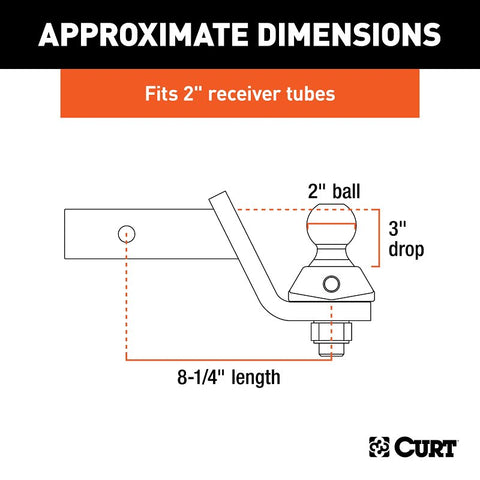 Curt RockerBall Series 45143 Cushion Hitch Kit, Cat Class 3, 4, 5, 1-Hole, 2 in, 2 in Dia Hitch Ball, Steel