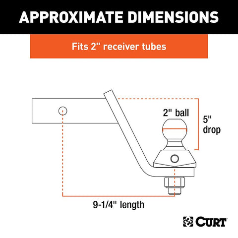 Curt RockerBall Series 45144 Cushion Hitch Kit, Cat Class 3, 4, 5, 1-Hole, 2 in, 2 in Dia Hitch Ball, Steel