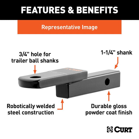 Curt 45519 Ball Mount, Cat Class 2, 1-Hole, 1-1/4 in, 3/4 in Dia Hitch Ball, Carbon Steel, Powder-Coated