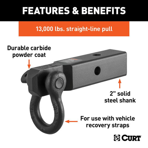 Curt 45832 D-Ring Shackle-Mount, Cat Class 4, 5, 1-Hole, 2 in, Steel, Powder-Coated