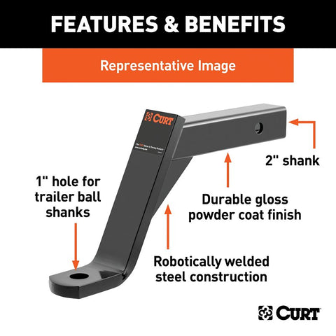 Curt 45890 Ball Mount, Cat Class 3, 1-Hole, 2 in, Carbon Steel, Powder-Coated