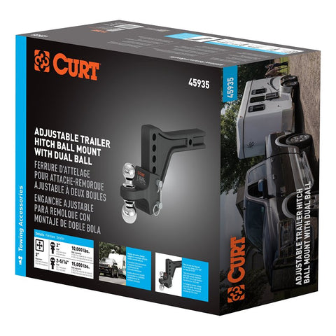 Curt 45935 Adjustable Trailer Hitch Dual-Ball Mount, 5-1/2 in Drop, 4-1/2 in Rise, 2, 2-5/16 in Dia Hitch Ball, 1/PK