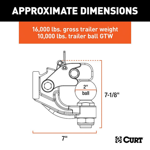 Curt 48190 Ball and Pintle Combination, 2 in, 16000 lb Working Load, Steel, Powder-Coated