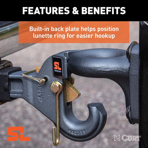 Curt SecureLatch Series 48405 Receiver-Mount Pintle Hook, 2 in, 2 in H, 14,000 lb Working Load, Carbon Steel