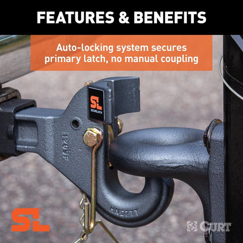 Curt SecureLatch Series 48405 Receiver-Mount Pintle Hook, 2 in, 2 in H, 14,000 lb Working Load, Carbon Steel