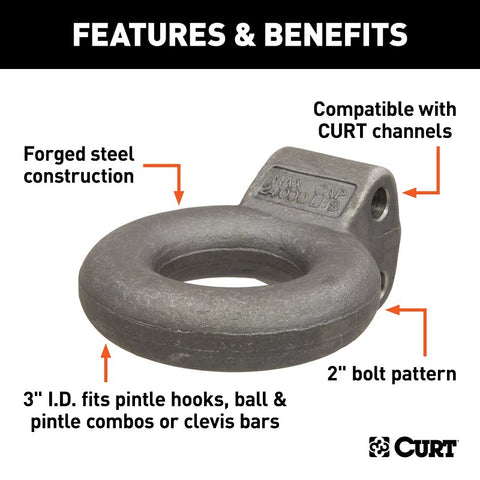 Curt 48660 Lunette Ring, Channel Style, Steel, Raw, For: CURT #48610 or #48650 Pintle Hitch