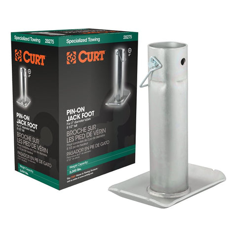 Curt 28275 Jack Foot, For: 2 in Dia Tube, 2000 lb, Pin-On Locking, Steel, Clear Zinc, 1/PK