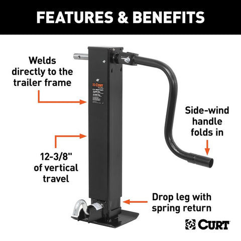 Curt 28512 Square Jack, 12,000 lb Lifting, 12-1/2 in Max Lift H, Carbide