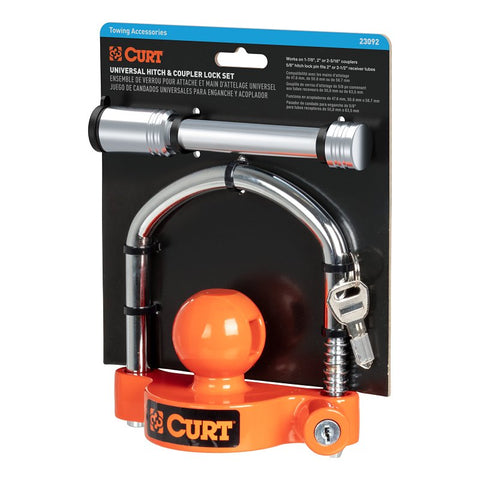 Curt 23092 Hitch and Coupler Lock Set, Universal Lock, Steel, Powder-Coated